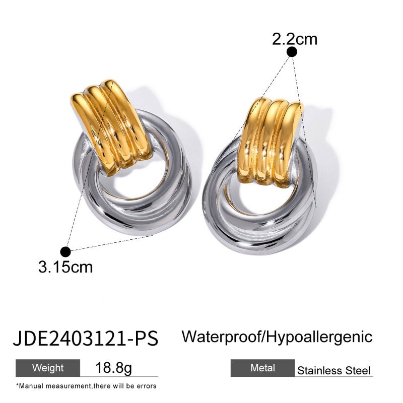 Silver Gold Two Tone Stainless Steel Earrings For Women European American 18k Gold Twisted Wrap Minimalist Titanium Steel Circle Earrings