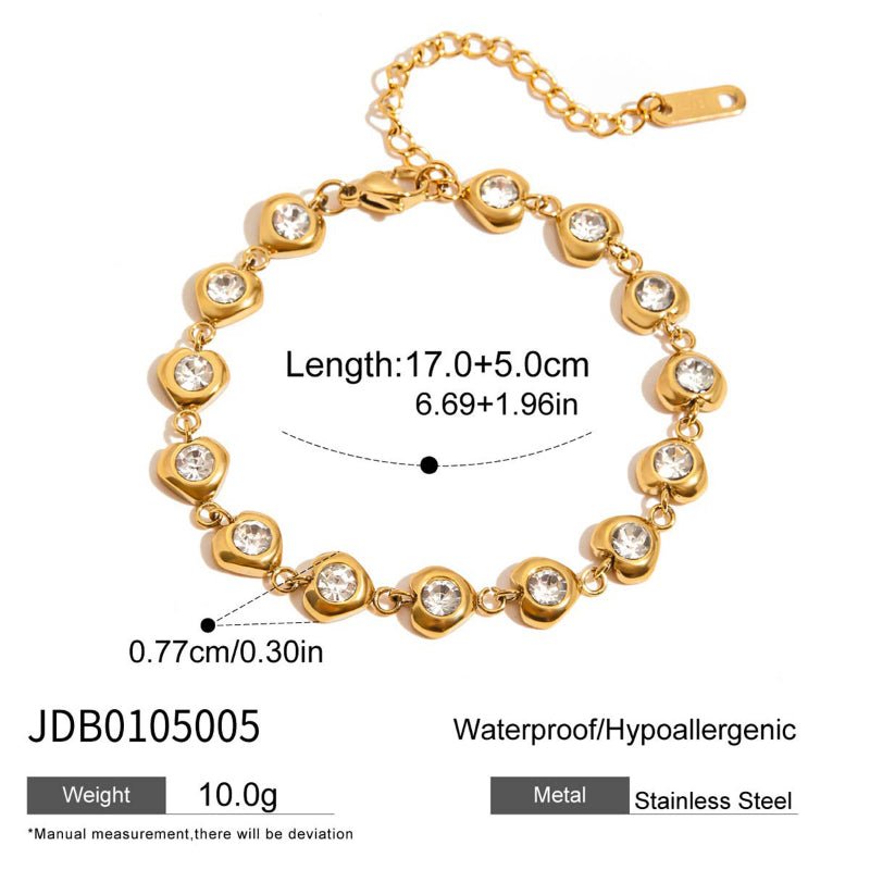 European American Stainless Steel Zircon Bracelet Light Luxury High Grade 18K Gold Plated Bangle Non Fading Titanium Steel Cross Border Jewelry