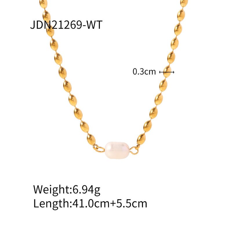 European American Titanium Steel Gold Ball Pearl Necklace Light Luxury Premium Jewelry Stainless Steel Natural Stone Ring Cross Border