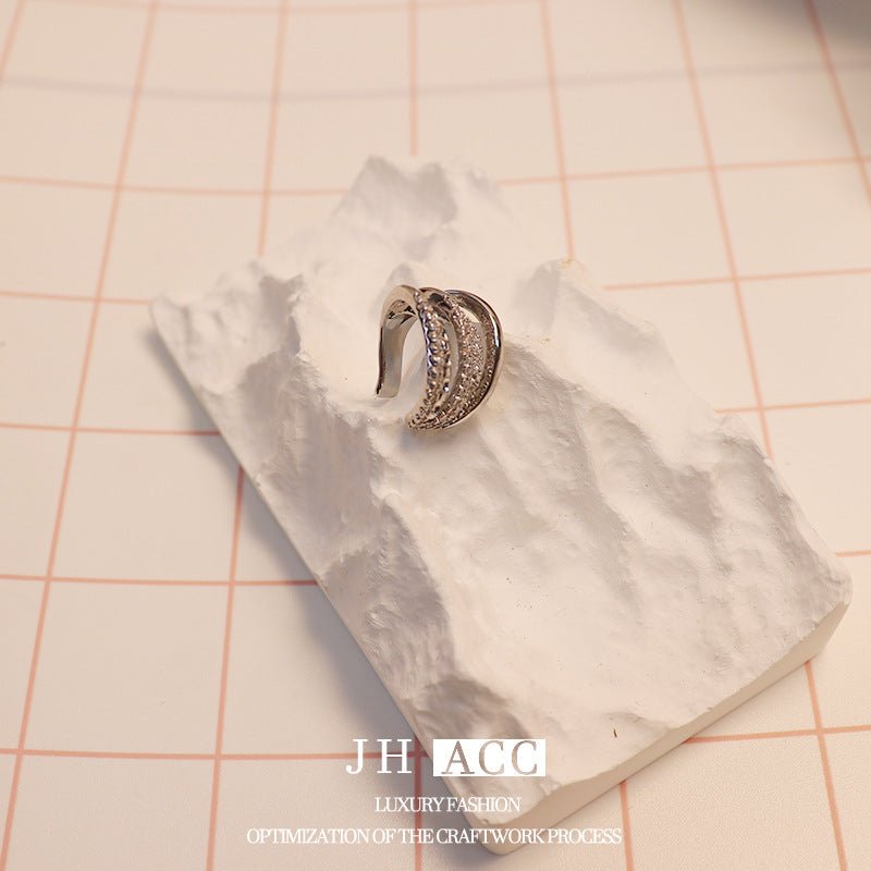 Real Gold Plated French Shiny Zircon INS Double Layer Ear Cuff Luxury Design Ear Clip No Piercing For Women