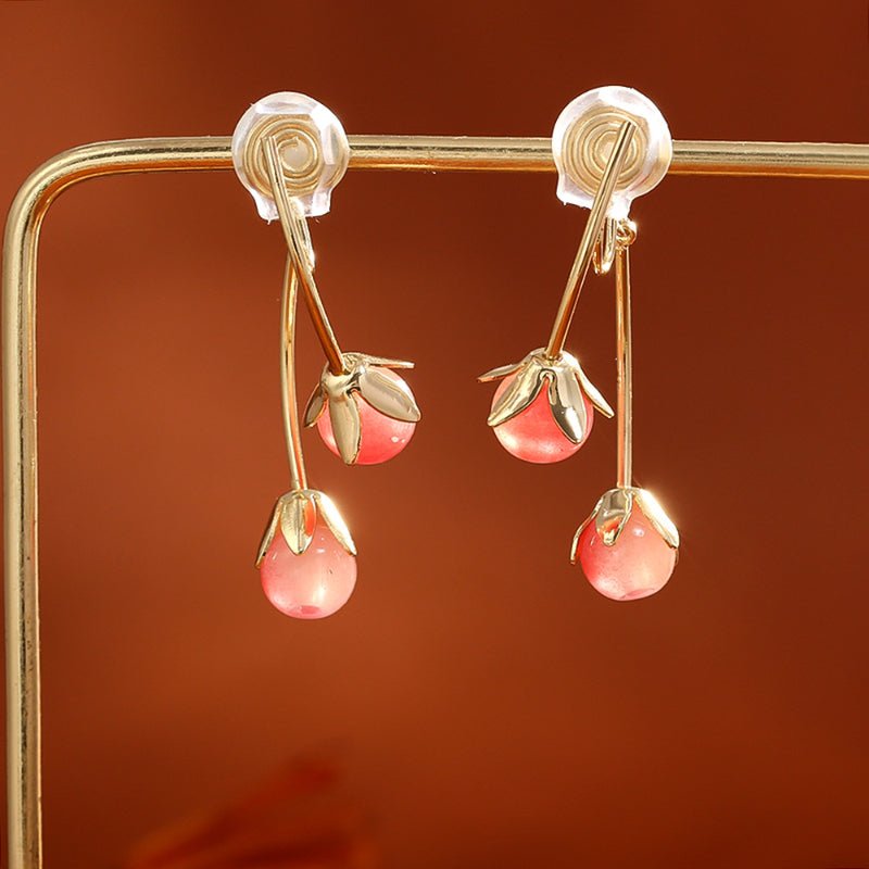 Sweet Cute Pink Cherry Stud Earrings Fresh Fashion No Piercing Disco Clip Earrings Luxury Fairy Style Earrings