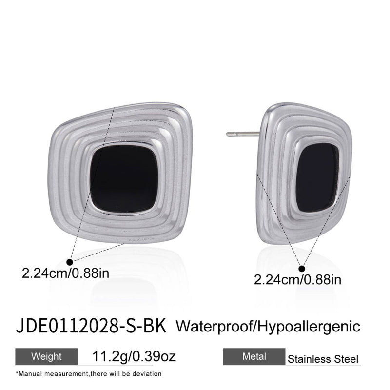 European American Black Enamel Stud Earrings Minimalist High Grade Stainless Steel Earrings Light Luxury Jewelry Titanium Steel Cross Border Jewelry