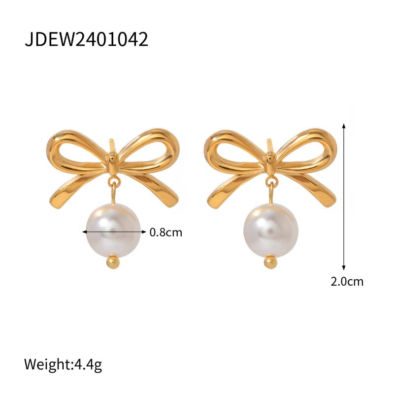 INS 18K Gold Plated Stainless Steel Freshwater Pearl Ginkgo Pendant Earrings European American Internet Celebrity Same Style Titanium Steel Shell Bead Earrings