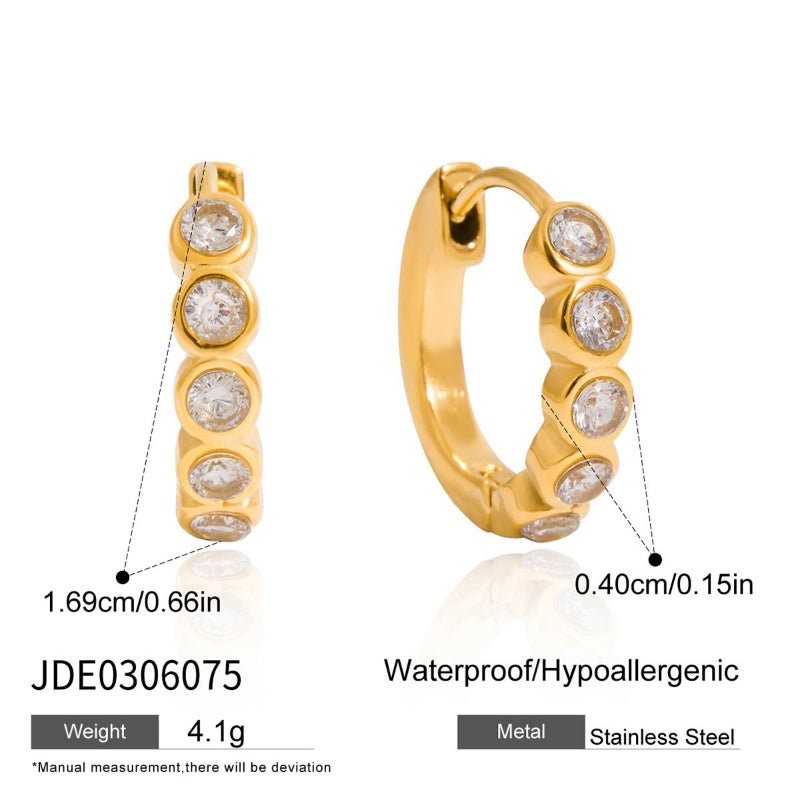 European American Stainless Steel Zircon Earrings Light Luxury High Grade Ear Buckles 18K Gold Plated Titanium Steel Jewelry Cross Border