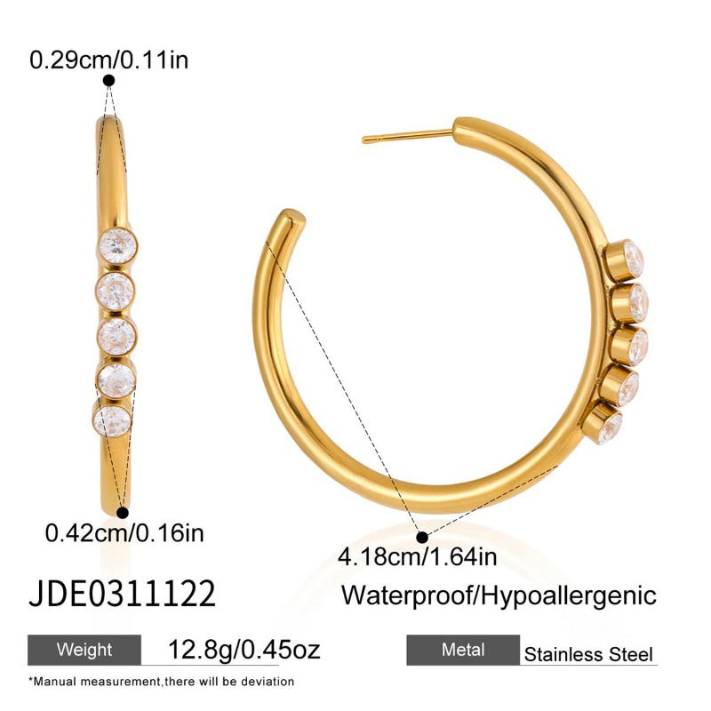 Stainless Steel Zircon C-Shaped Stud Earrings Minimalist Ear Jewelry Light Luxury High Grade Titanium Steel Earrings European American Cross Border Jewelry