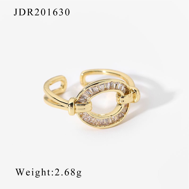 European American New INS Style 18K Gold Copper Inlaid Zircon Open Ring Fashion Retro Style Couple Rings Geometric Finger Ring For Women