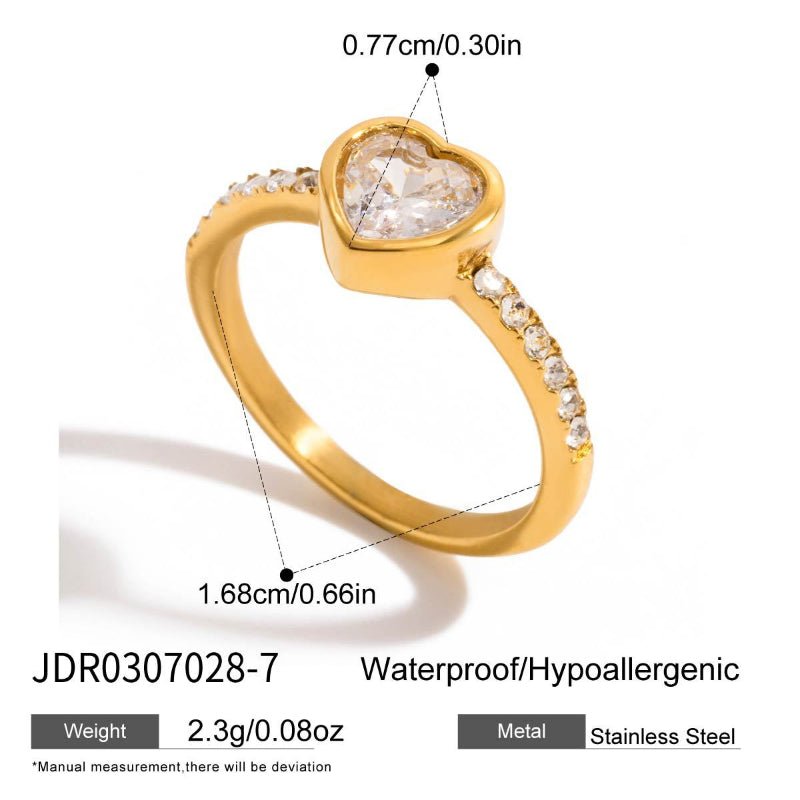 Stainless Steel Love Heart Zircon Ring For Women Minimalist High Grade Korean INS Style Finger Ring Titanium Steel Cross Border Jewelry