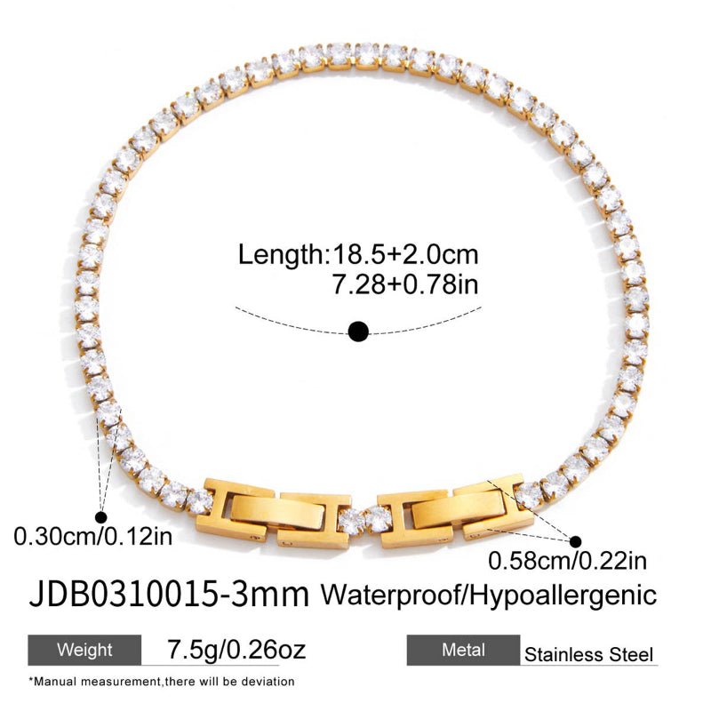 Cross-Border Stainless Steel Zircon Tennis Bracelet Light Luxury Minimalist INS Korean Style Women Jewelry European American Titanium Steel Jewelry