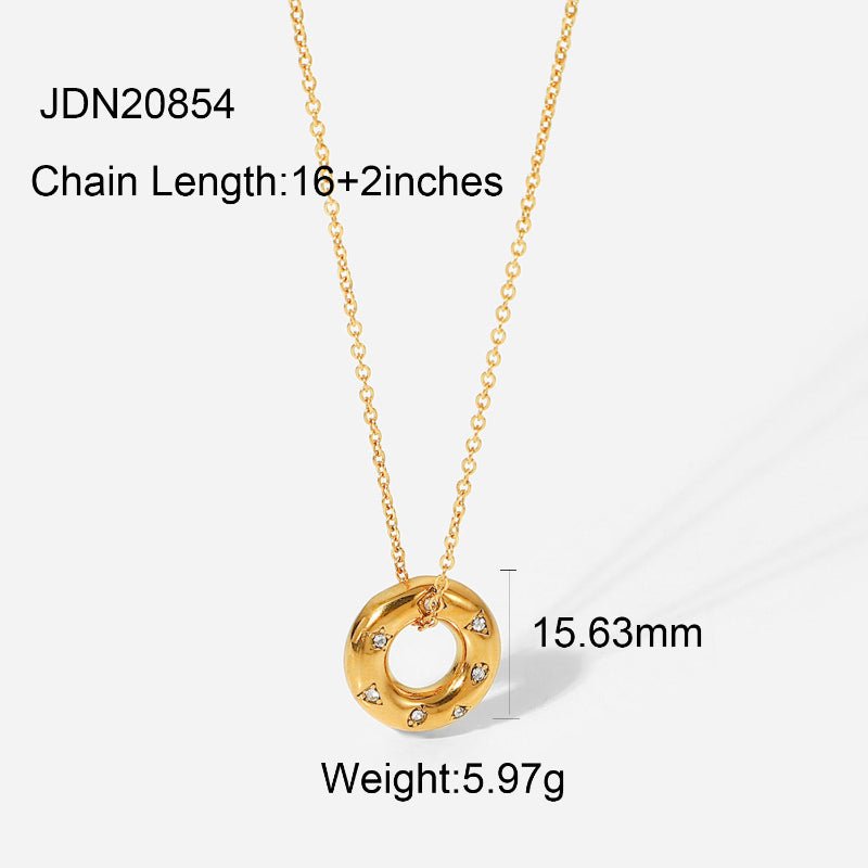 European American Internet Sensation Same Style INS Fashion 18K Gold Plated Stainless Steel Necklace Retro Natural Stone Pendant Jewelry Zircon Necklace For Women