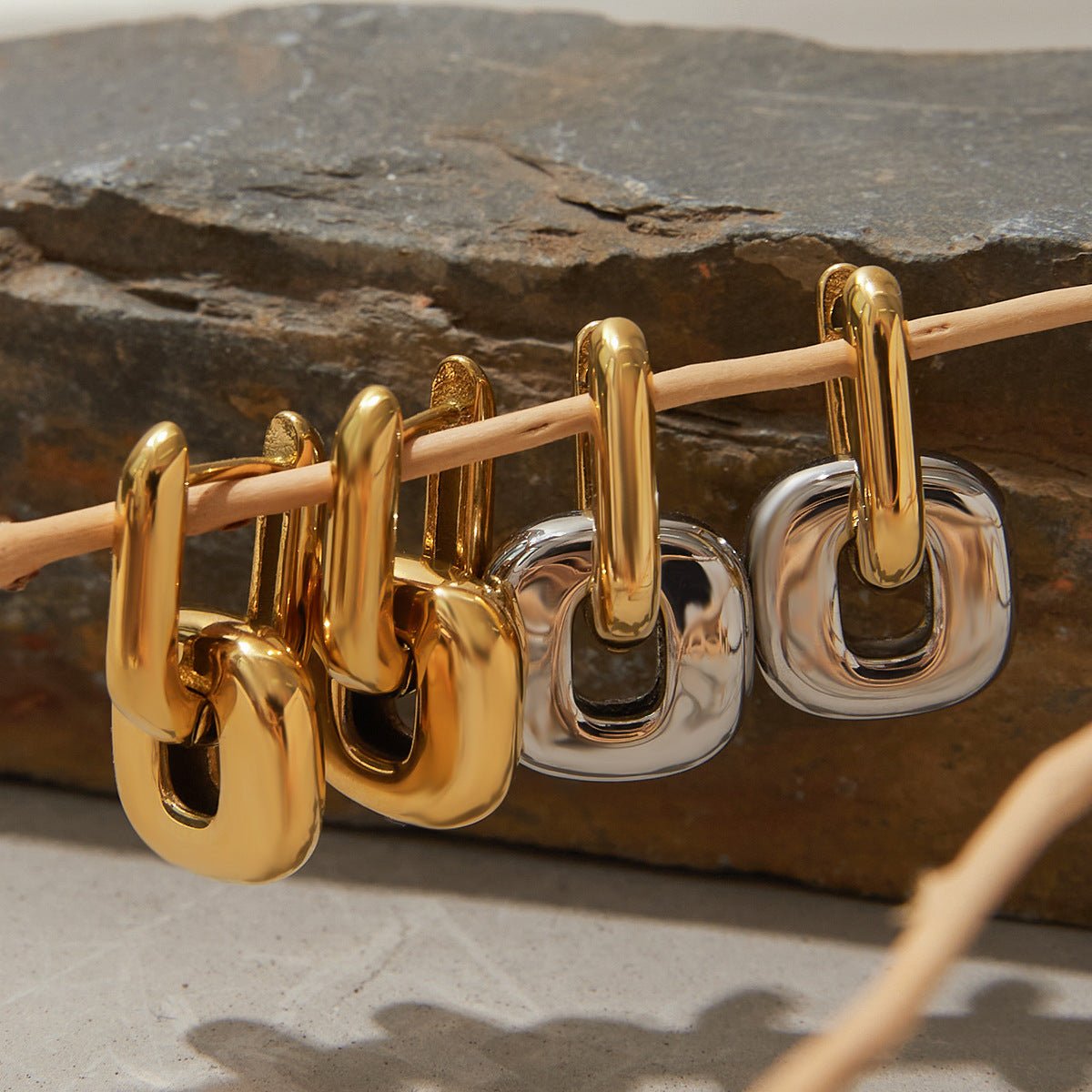 European and American Color Block Stud Earrings Stainless Steel Earrings Light Luxury High End Sense Ear Jewelry Titanium Steel Ornaments