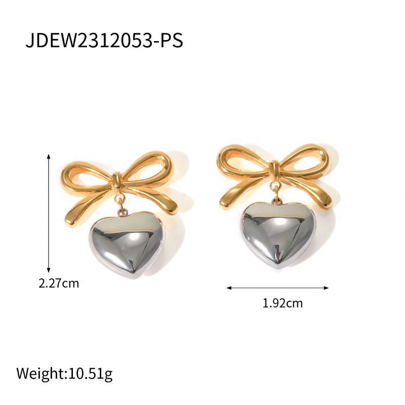 European and American Style Stainless Steel Valentine's Day Bow Earrings High Sense Zircon Heart Earrings Titanium Steel Ear Jewelry Cross Border