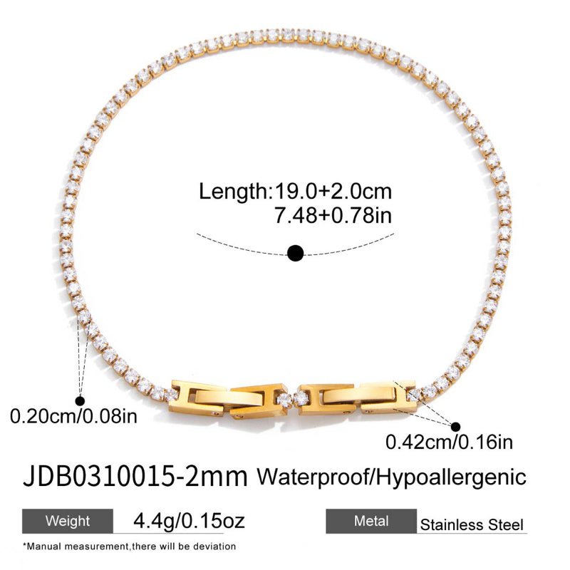 Cross-Border Stainless Steel Zircon Tennis Bracelet Light Luxury Minimalist INS Korean Style Women Jewelry European American Titanium Steel Jewelry