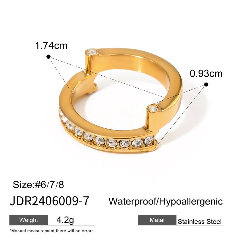 18K Gold Plated Ring For Women Non Fading Titanium Steel Finger Ring Light Luxury High Grade Jewelry Stainless Steel Cross Border Jewelry