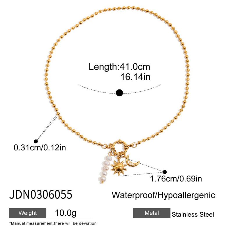 European American Titanium Steel Freshwater Pearl Necklace Light Luxury Premium Jewelry Non Fading Stainless Steel Cross Border