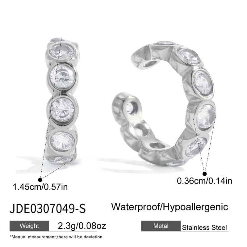 European American Stainless Steel Zircon Stud Earrings Minimalist High Grade Light Luxury Earrings Ear Cuffs Titanium Steel Cross Border Jewelry For Women