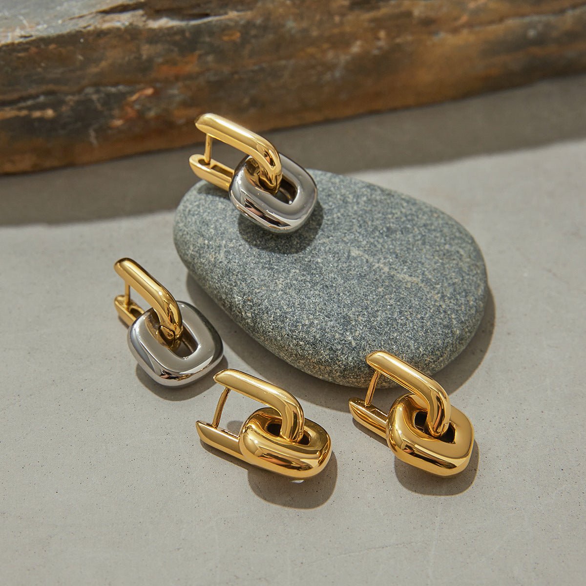 European and American Color Block Stud Earrings Stainless Steel Earrings Light Luxury High End Sense Ear Jewelry Titanium Steel Ornaments