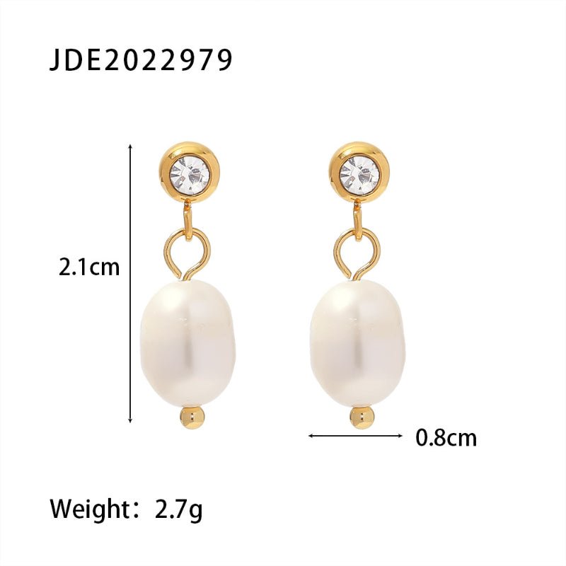 European American Stainless Steel Freshwater Pearl Earrings Fashion New Women Big C Shape Pendant Jewelry Wholesale Premium