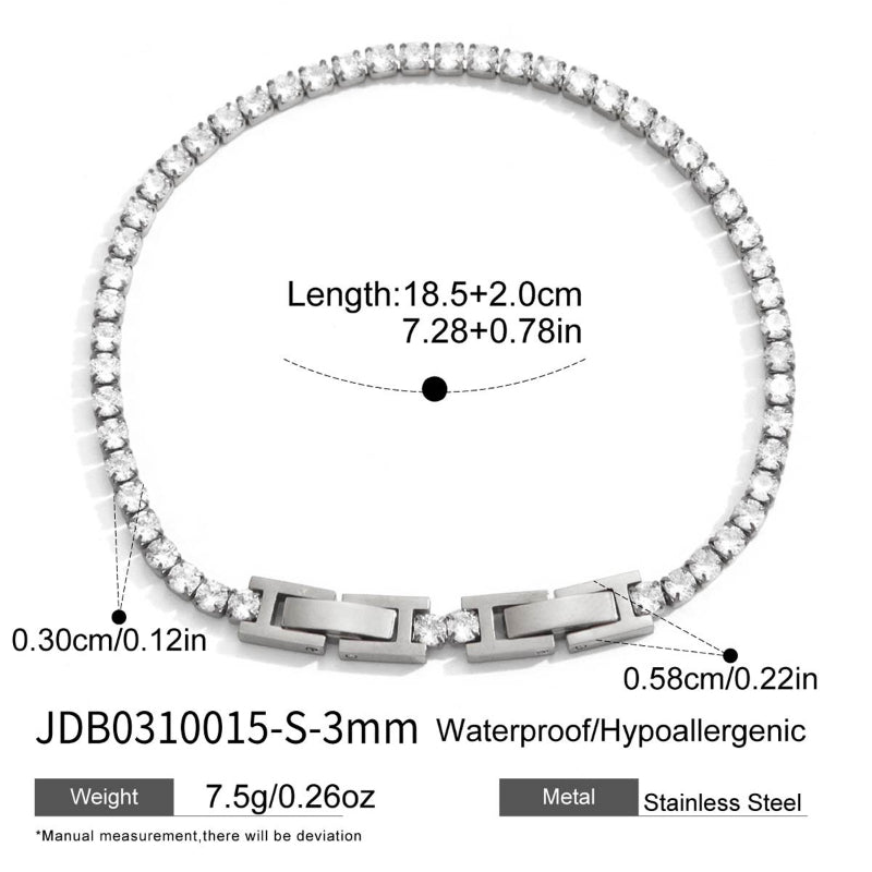 Cross-Border Stainless Steel Zircon Tennis Bracelet Light Luxury Minimalist INS Korean Style Women Jewelry European American Titanium Steel Jewelry