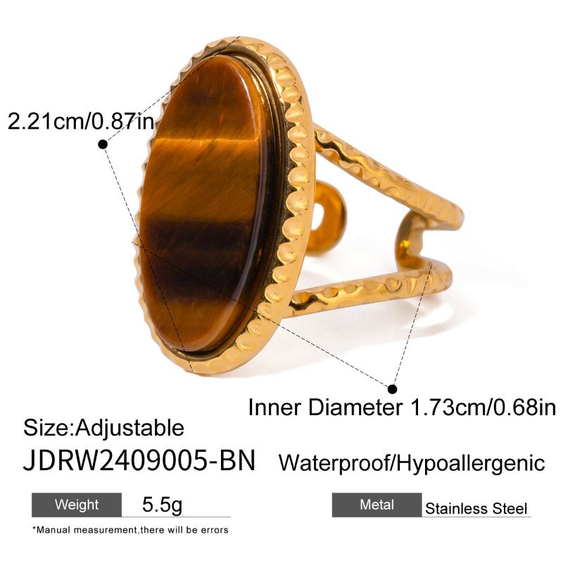 European American Stainless Steel Tiger Eye Stone Ring Premium Natural Stone Finger Ring Titanium Steel Jewelry Cross Border Rings