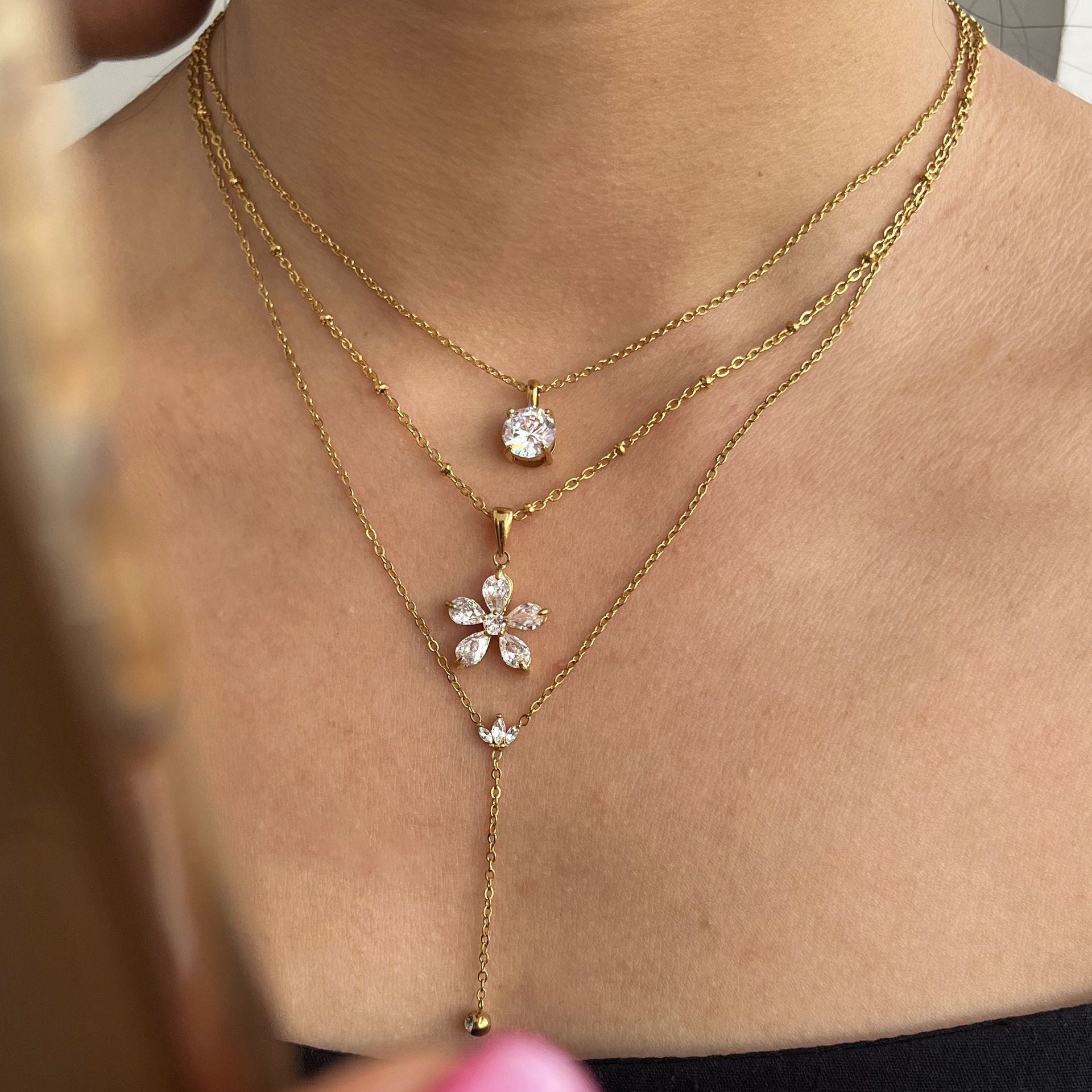 18K Gold Plated Titanium Steel Zircon Necklace - Light Luxury High-End Clavicle Chain, Fade-Resistant Stainless Steel Jewelry for Cross-Border