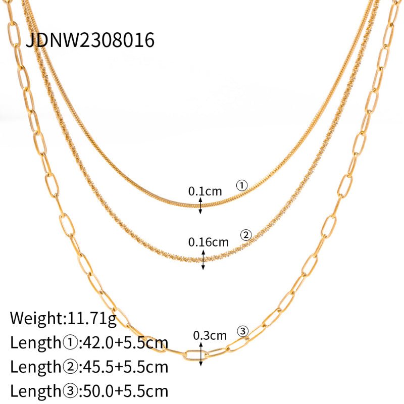 European American Three Layer Stacked Titanium Steel Necklace For Women Light Luxury Premium Clavicle Chain Stainless Steel Jewelry Cross Border