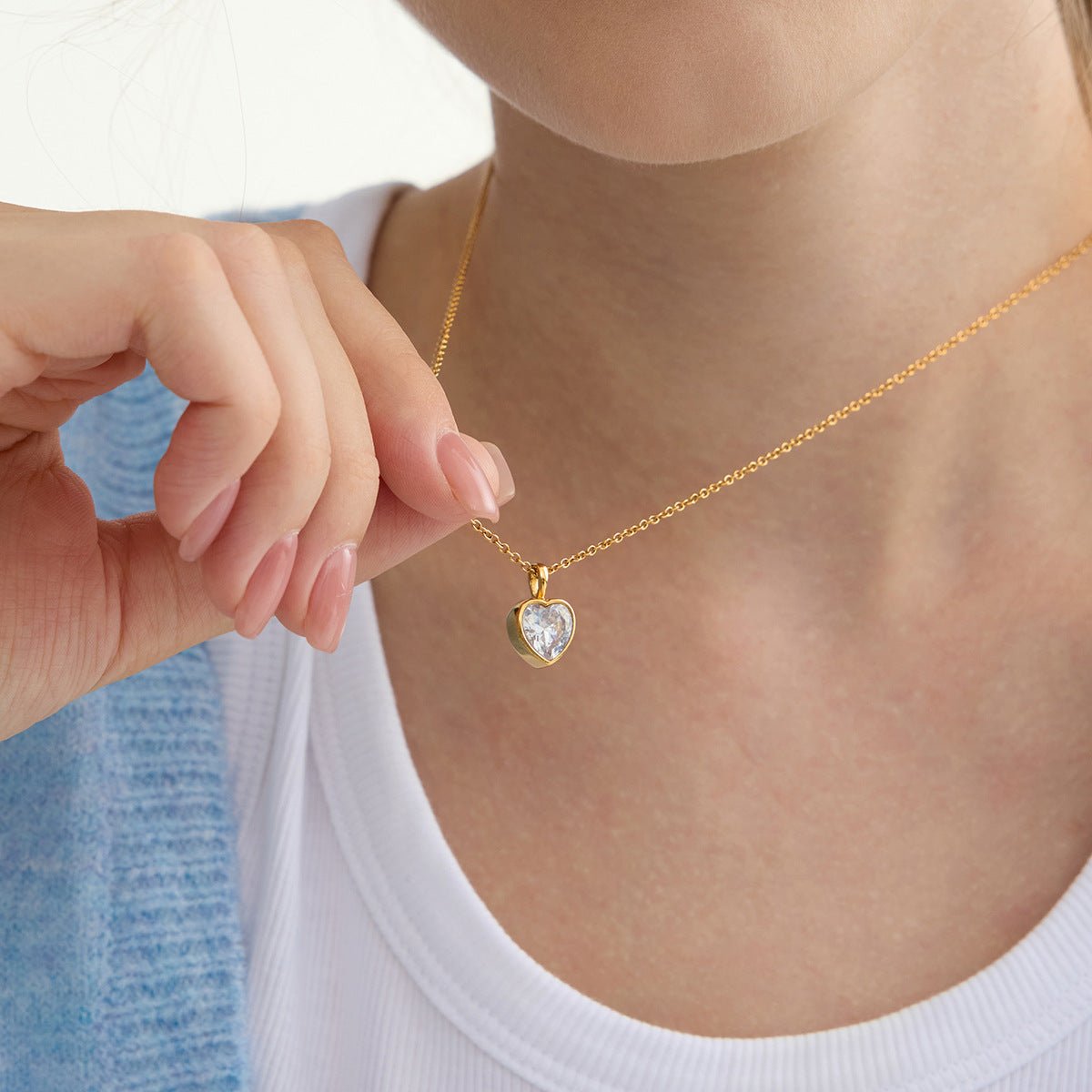 18K Gold Plated Titanium Steel Zircon Necklace - Light Luxury High-End Clavicle Chain, Fade-Resistant Stainless Steel Jewelry for Cross-Border