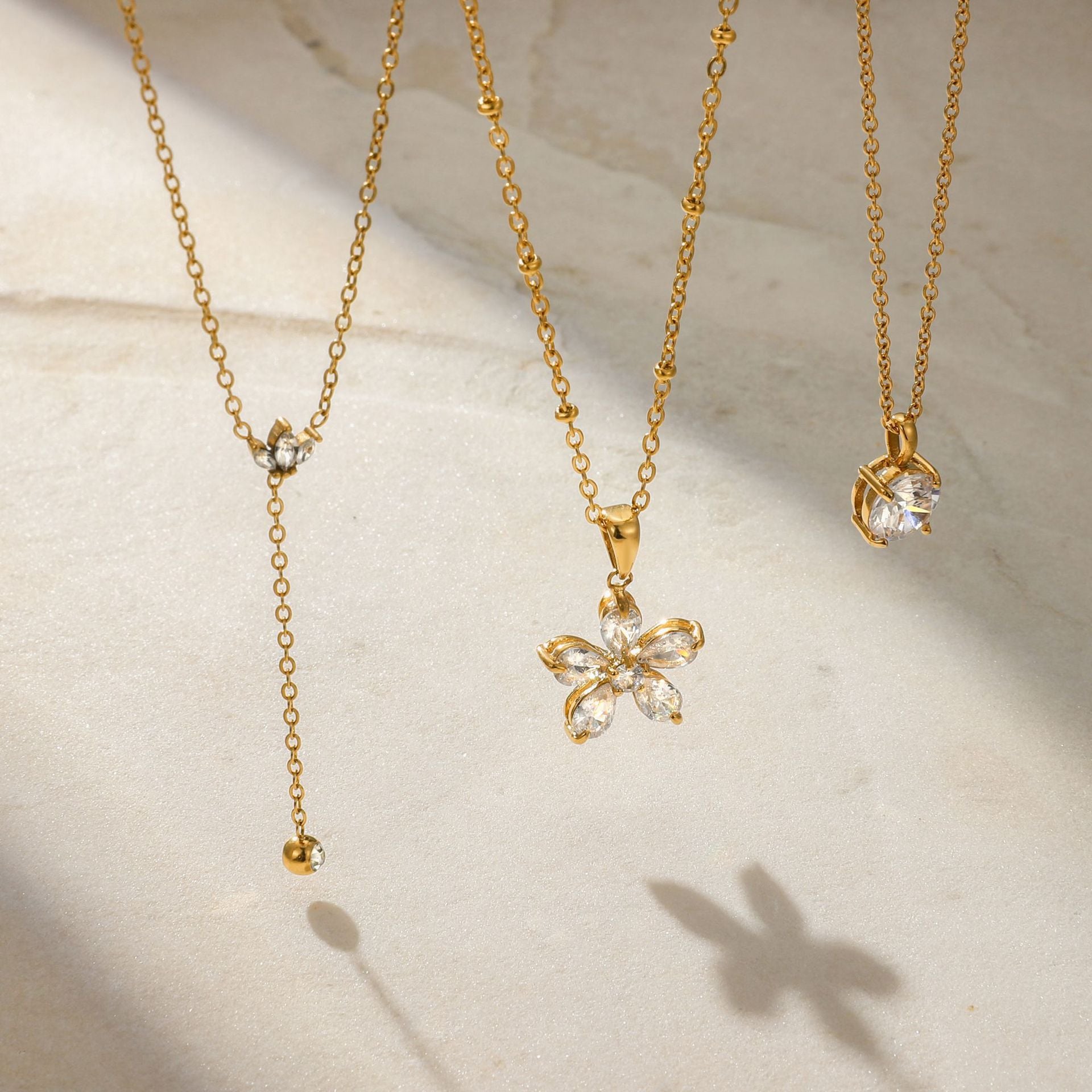 18K Gold Plated Titanium Steel Zircon Necklace - Light Luxury High-End Clavicle Chain, Fade-Resistant Stainless Steel Jewelry for Cross-Border