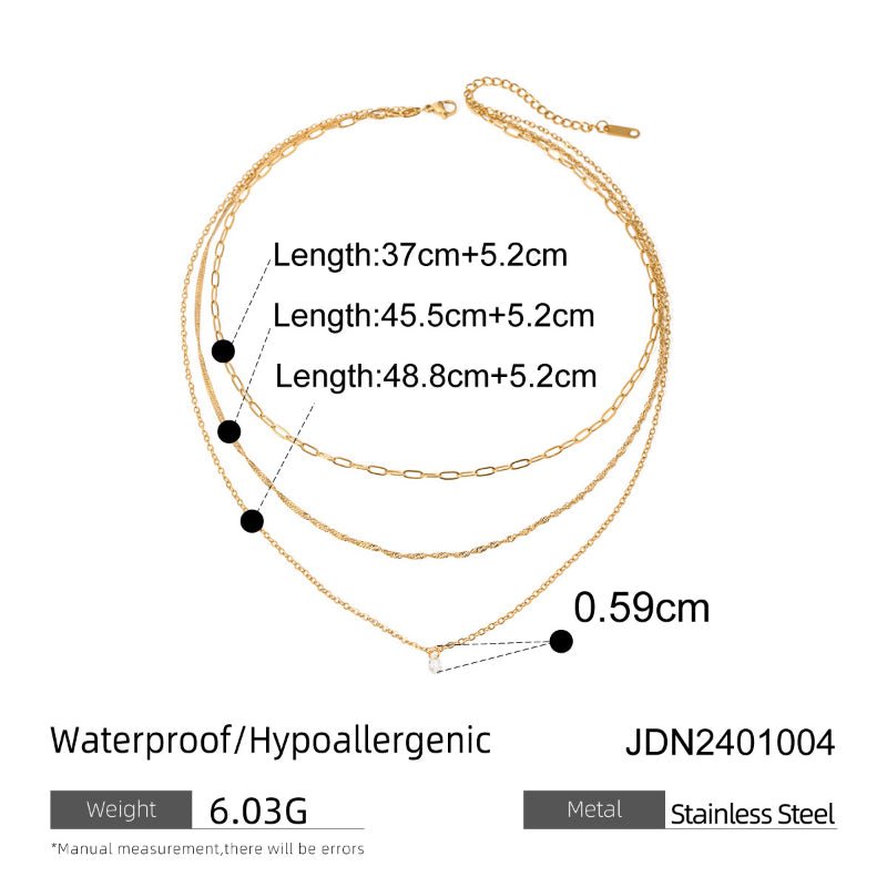 European American Three Layer Stacked Titanium Steel Necklace For Women Light Luxury Premium Clavicle Chain Stainless Steel Jewelry Cross Border