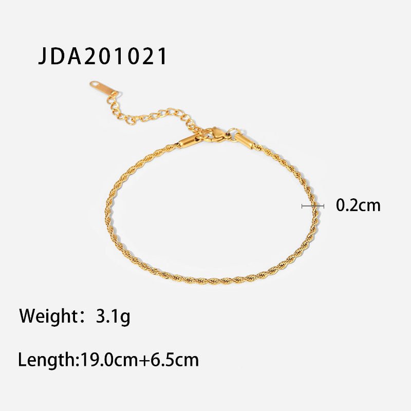 European French Style New Women Titanium Steel Anklet Stainless Steel Fashion 2mm Thick Gold Twist Chain Anklet Jewelry