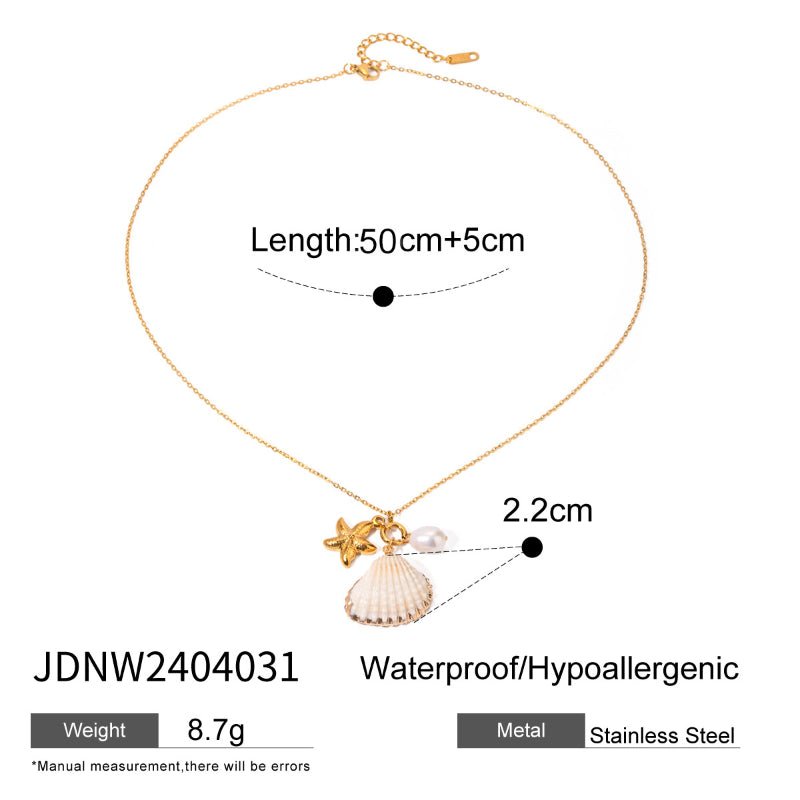 European American Titanium Steel Shell Pearl Necklace Light Luxury High-End Ocean Jewelry Cross-Border Stainless Steel Accessories for Women