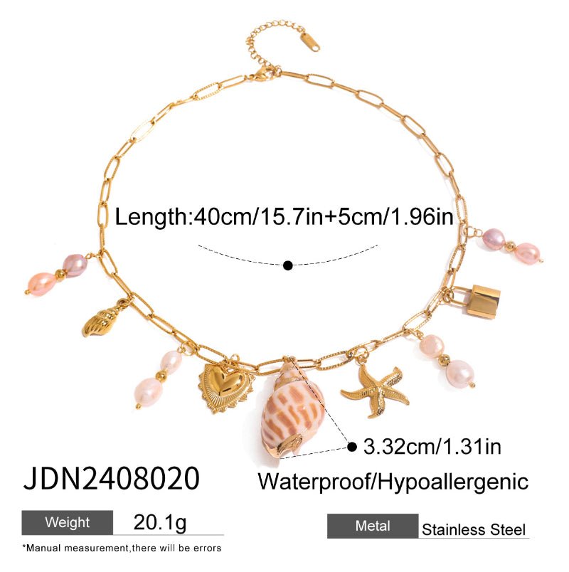 European American Titanium Steel Shell Necklace Light Luxury High-End Beach Vacation Style Collarbone Chain Cross-Border Stainless Steel Jewelry