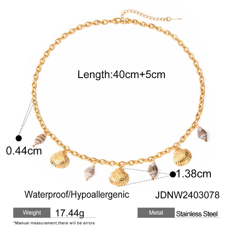 European American Titanium Steel Shell Necklace Light Luxury High-End Beach Vacation Style Collarbone Chain Cross-Border Stainless Steel Jewelry
