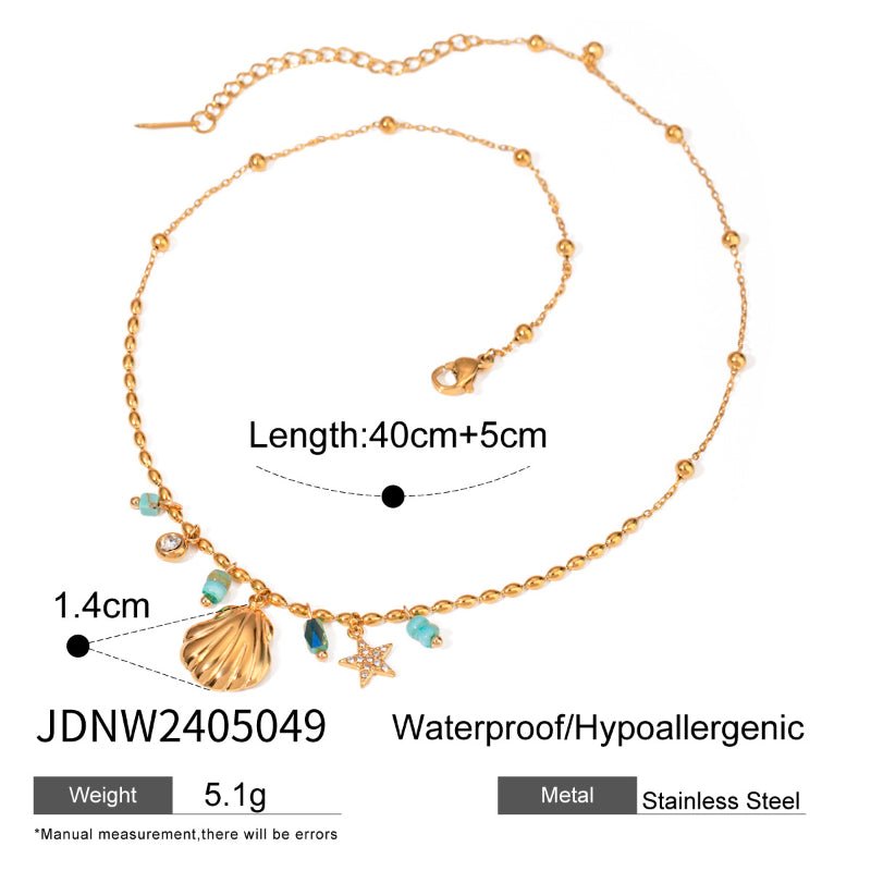 European American Titanium Steel Shell Necklace Light Luxury High-End Beach Vacation Style Collarbone Chain Cross-Border Stainless Steel Jewelry