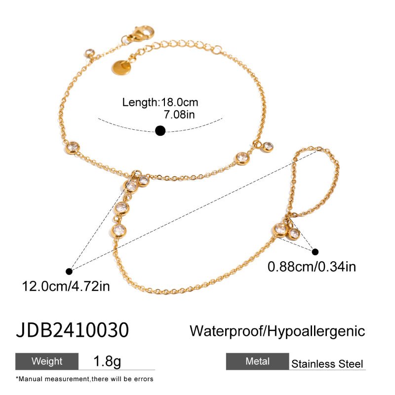 European American Stainless Steel Zircon Pearl Linked Finger Bracelet Light Luxury High-End Titanium Steel Tarnish-Free Cross-Border Jewelry