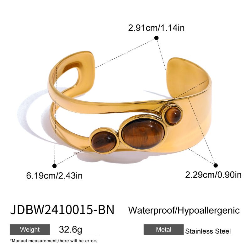 European American Stainless Steel Hollow Pearl Bracelet High Version Natural Stone Open Bangle Titanium Steel Jewelry Cross Border