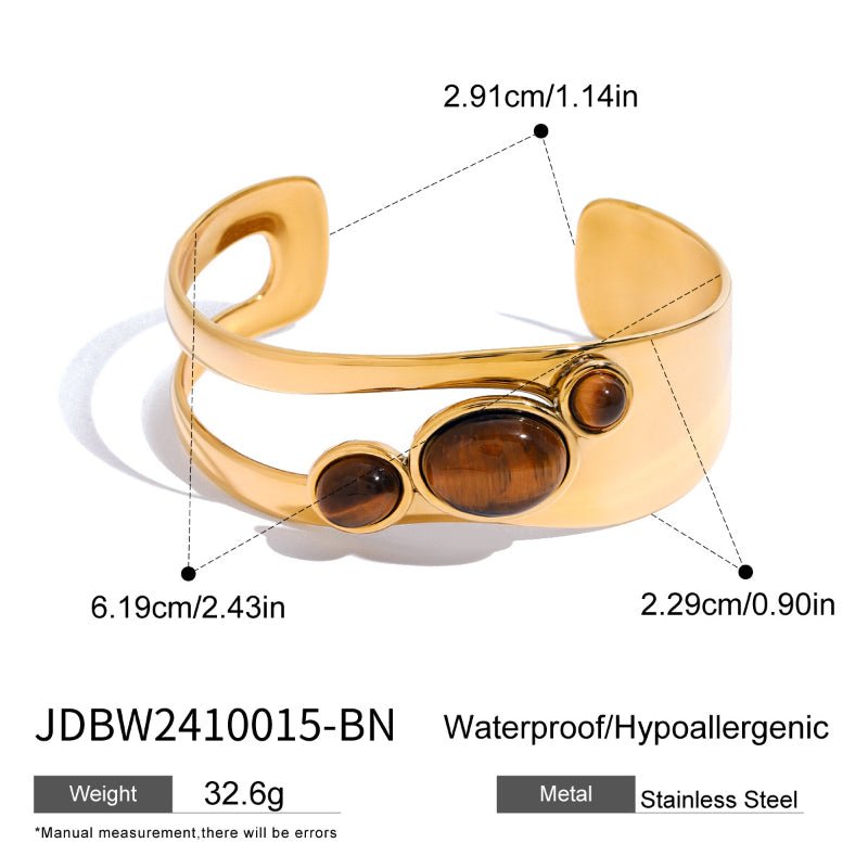 Natural Stone Titanium Steel Open Bangle For Women Non Fading Jewelry Stainless Steel Ring Cross Border Hot Selling Clover Jewelry