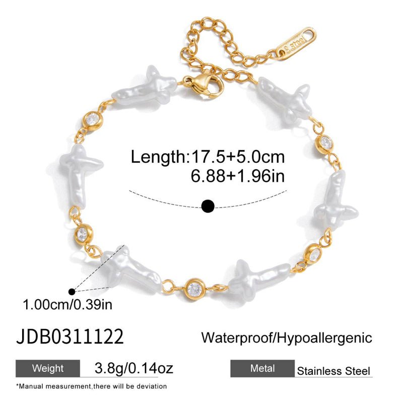 European American Stainless Steel Faux Pearl Bracelet Light Luxury Premium Cross Jewelry 18K Titanium Steel Cross Border Accessories