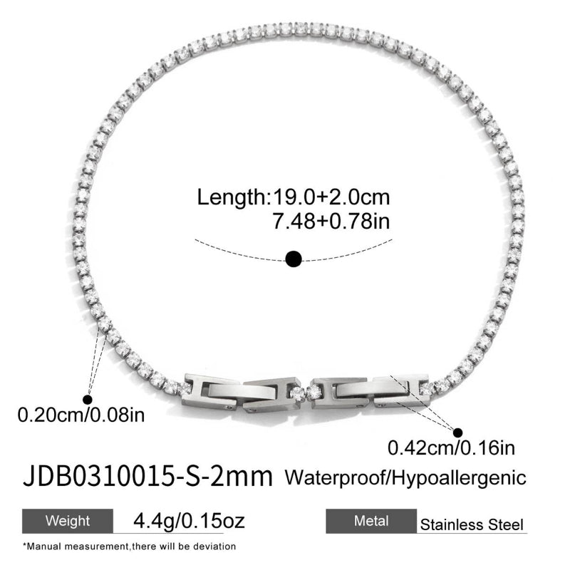 Cross-Border Stainless Steel Zircon Tennis Bracelet Light Luxury Minimalist INS Korean Style Women Jewelry European American Titanium Steel Jewelry
