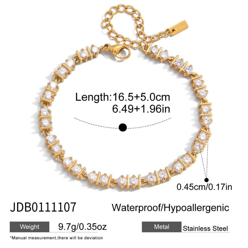 European American Stainless Steel Zircon Tennis Bracelet Light Luxury High Grade INS Korean Style Bracelet Titanium Steel Cross Border Jewelry