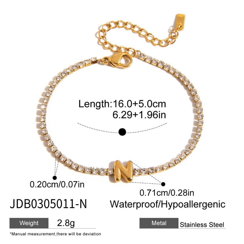 European and American Stainless Steel Rhinestone Letter Bracelet Light Luxury High-End Jewelry Women's Non-Fading Titanium Steel Accessories for Cross-Border Sale