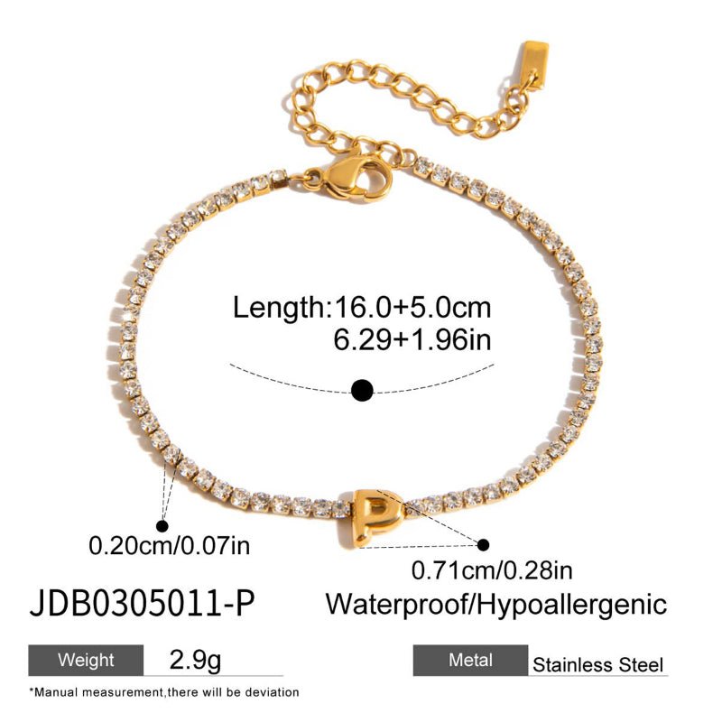 European and American Stainless Steel Rhinestone Letter Bracelet Light Luxury High-End Jewelry Women's Non-Fading Titanium Steel Accessories for Cross-Border Sale