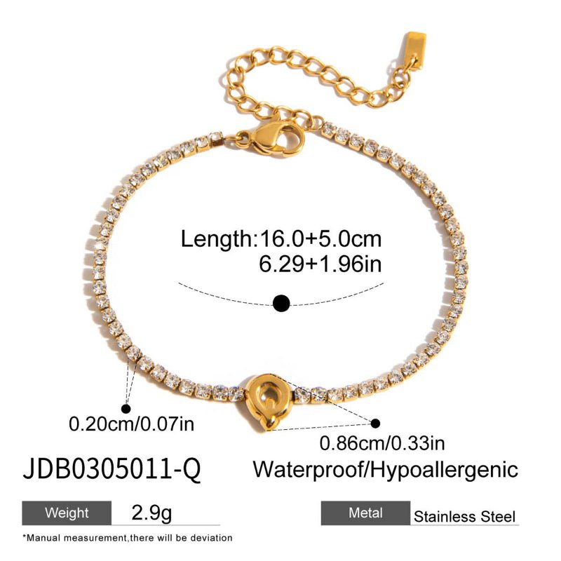 European and American Stainless Steel Rhinestone Letter Bracelet Light Luxury High-End Jewelry Women's Non-Fading Titanium Steel Accessories for Cross-Border Sale