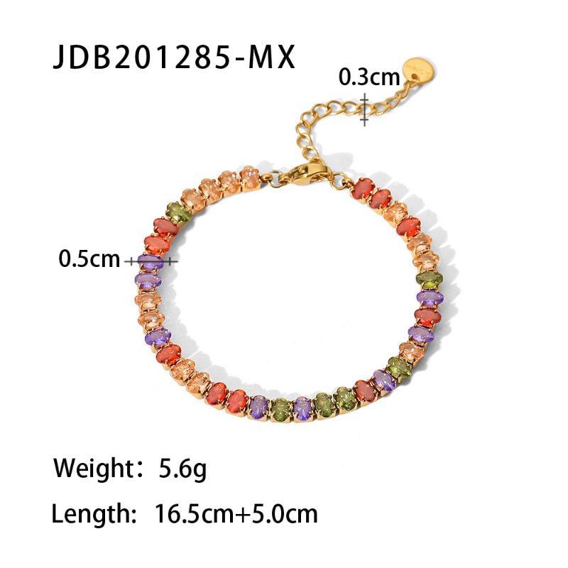 18K Gold Plated Stainless Steel Oval White/Mix Zircon Bracelet Necklace Women's Fashion Versatile Titanium Steel Jewelry Wholesale