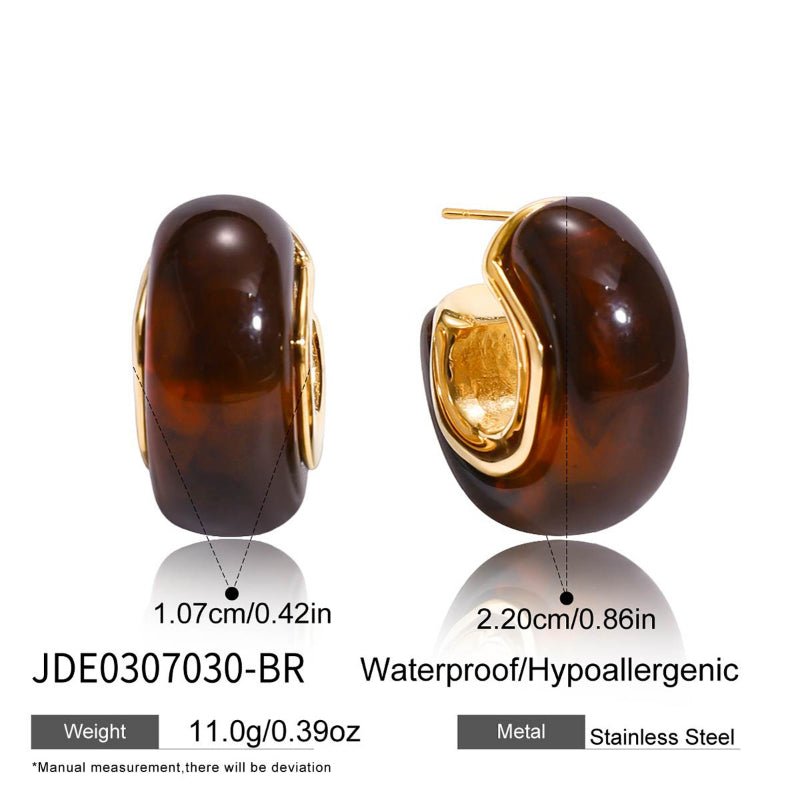 European American Stainless Steel Amber Resin Earrings Light Luxury High-End Tarnish-Free Stud Earrings Women's Ear Jewelry