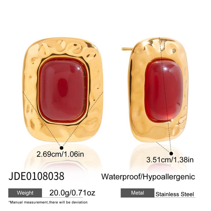European American Stainless Steel Amber Resin Earrings Light Luxury High-End Tarnish-Free Stud Earrings Women's Ear Jewelry