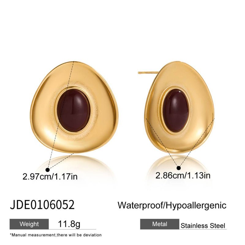 European American Stainless Steel Amber Resin Earrings Light Luxury High-End Tarnish-Free Stud Earrings Women's Ear Jewelry