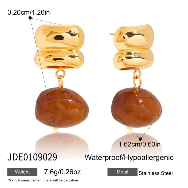 European American Stainless Steel Amber Resin Earrings Light Luxury High-End Tarnish-Free Stud Earrings Women's Ear Jewelry