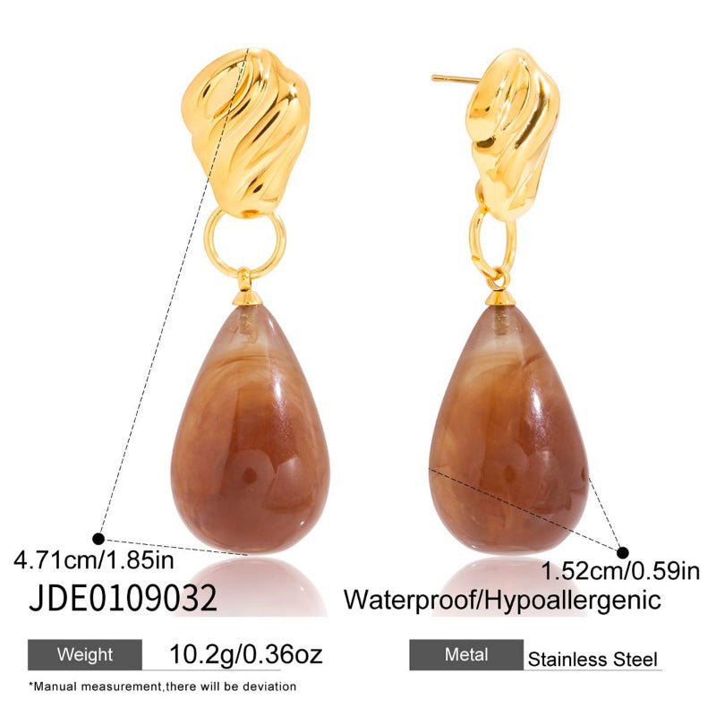European American Stainless Steel Amber Resin Earrings Light Luxury High-End Tarnish-Free Stud Earrings Women's Ear Jewelry