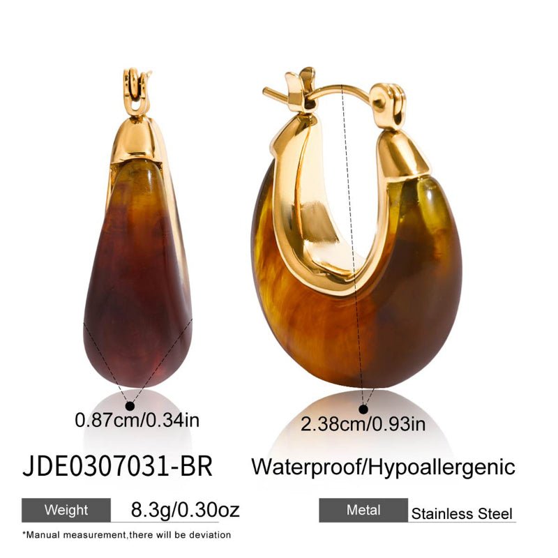 European American Stainless Steel Amber Resin Earrings Light Luxury High-End Tarnish-Free Stud Earrings Women's Ear Jewelry