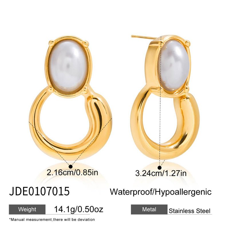 European American Titanium Steel Faux Pearl Stud Earrings Light Luxury High-End Tarnish-Free Stainless Steel Cross-Border Ear Jewelry